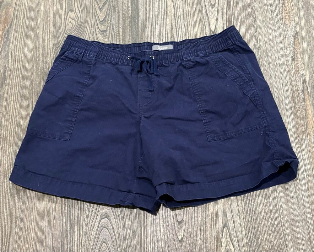 Natural Reflections Women's Elastic Waist Cotton Utility Shorts Navy Blue XL
